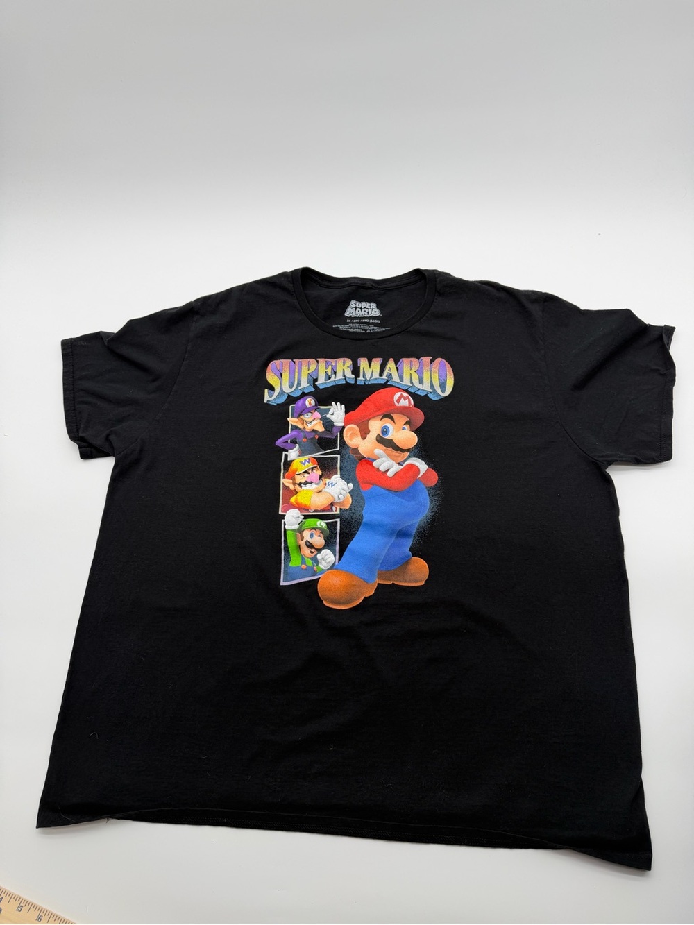 Nintendo Super Mario Black Graphic Tee with Colorful Character Print